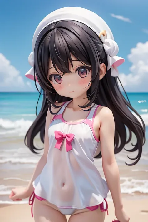 Swimwear、セパレートSwimwear、Girl、Girl、Mini character、Primary school students、small、Black Hair,、The forehead is visible、Forehead、whole body
