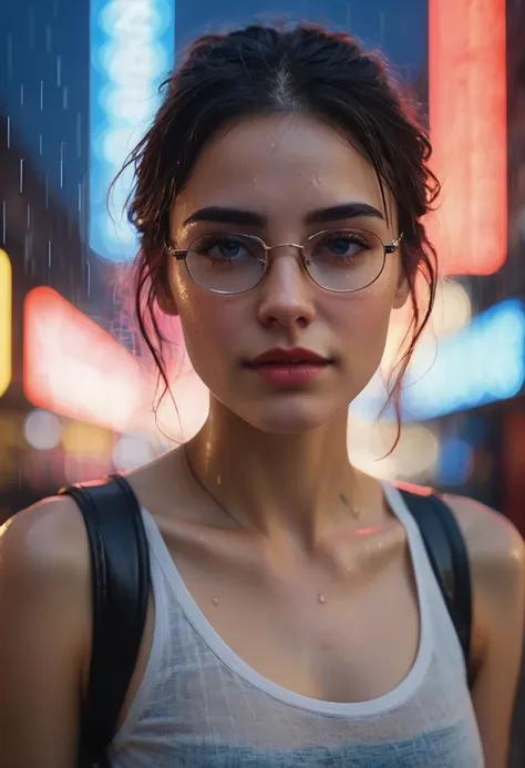 a high quality photo of super very close-up portrait of a beautiful 25 year old woman with a mesmerizing and intense gaze, her f...