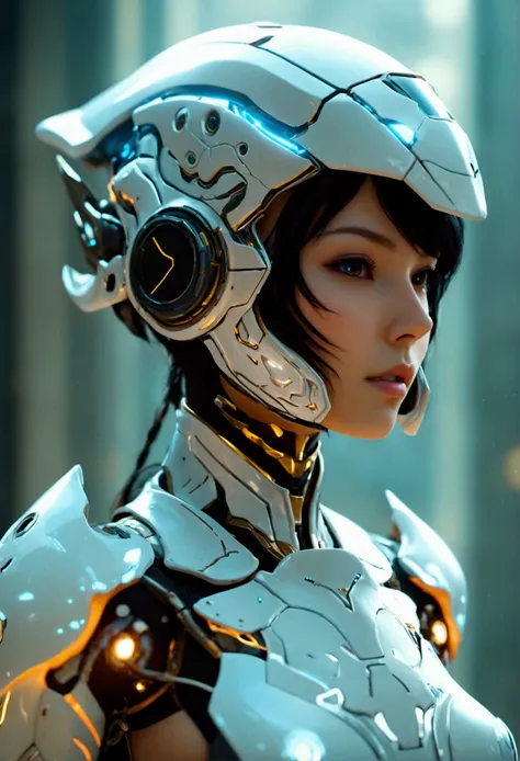 a close up of a person in a costume flying through the air, unreal engine render + a goddess, of a beautiful female warframe, mechanized valkyrie girl, porcelain cyborg armor, with futuristic gear and helmet, futuristic clothing and helmet, wearing techwea...