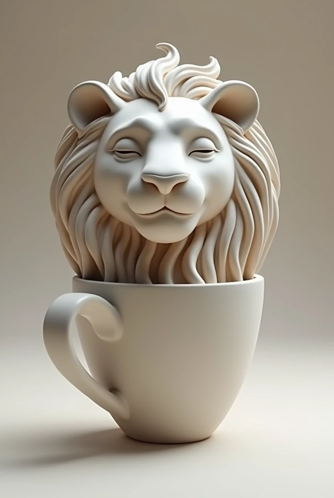 lion 3d clay rendering clay sculpture clay model 3d rendering style 3d art，Make a gentle lion head shaped cup