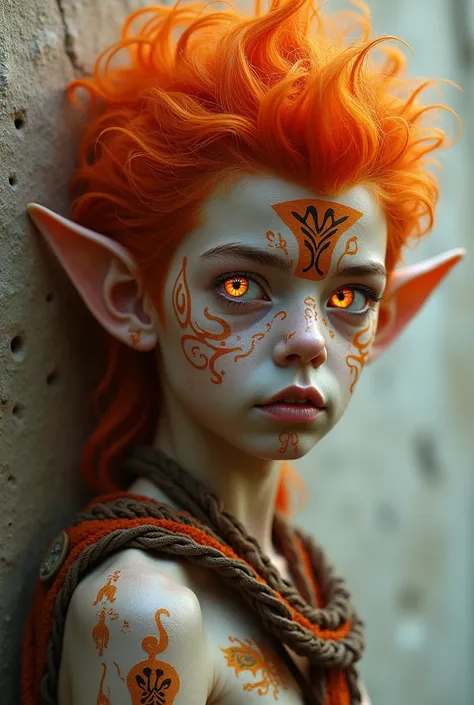 Creates the image of Curupira.

Description, a white boy with fiery hair, Indian features and with Indian facial paint reminiscent of fire and elven ears. burning eyes.