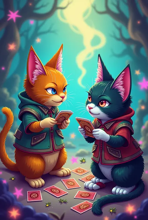 Cats playing Yugioh with marijuana