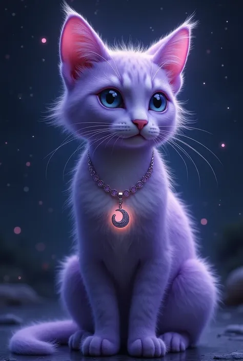 Purple Cat With A Moon Necklace