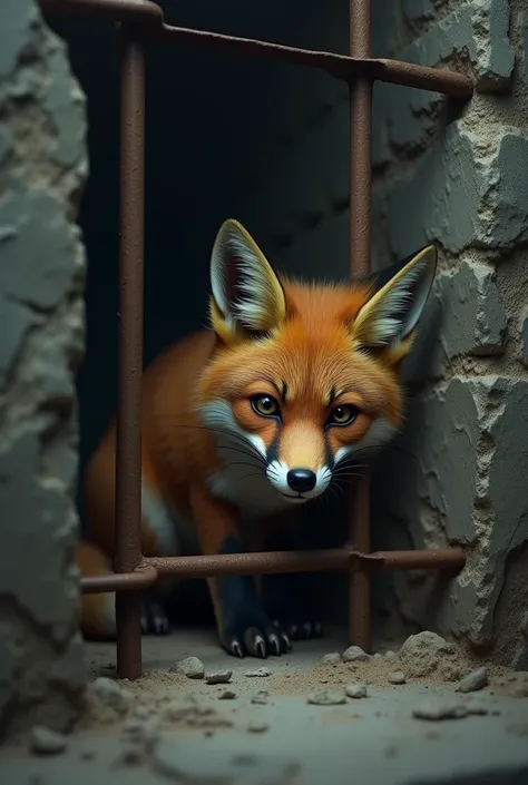 light brown fox scared in jail