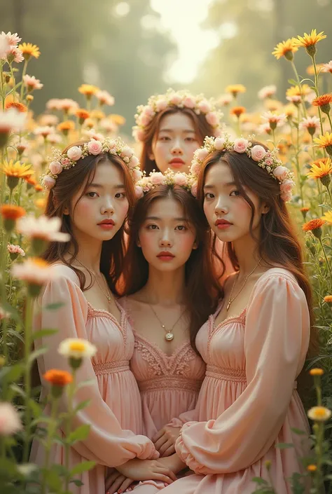 high quality, 4k hd, square size, Midsommar inspired music album cover for kpop group Red Velvet 