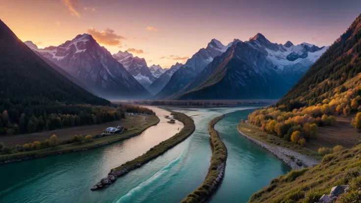 mountains and rivers，sea，sunset