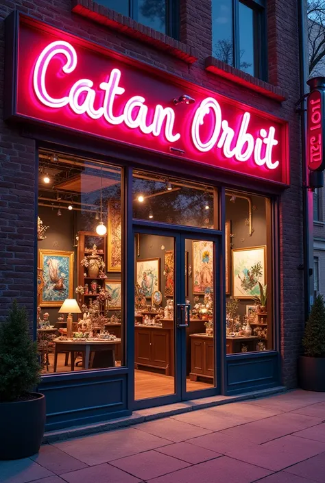 Art shop name "Catan Orbit" on street