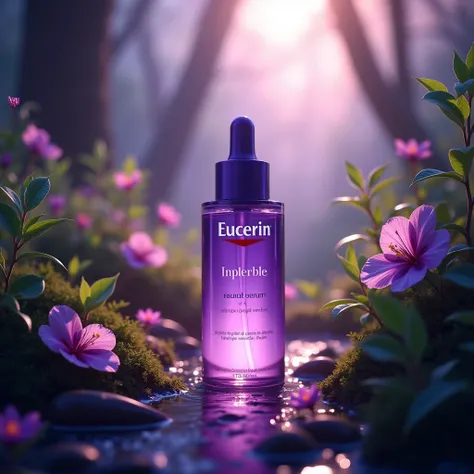 Eucerin purple serum in nature purple with a radiant light 


