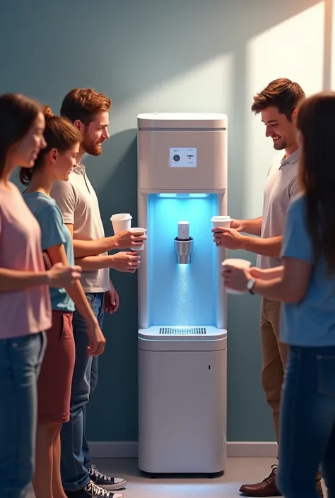 People pressing the water dispenser