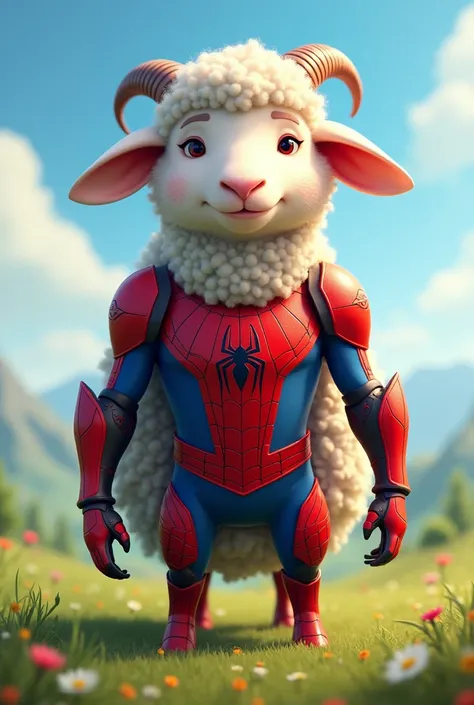 un mouton portant une armure Spider-man