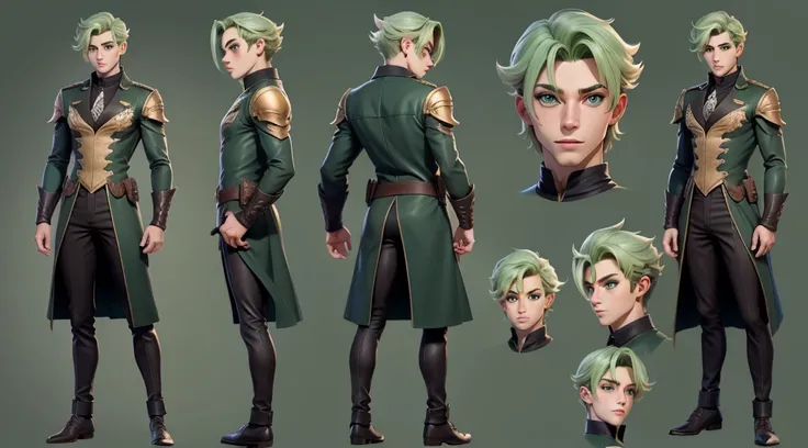 Male original character reference sheet adoptable, green eyes,