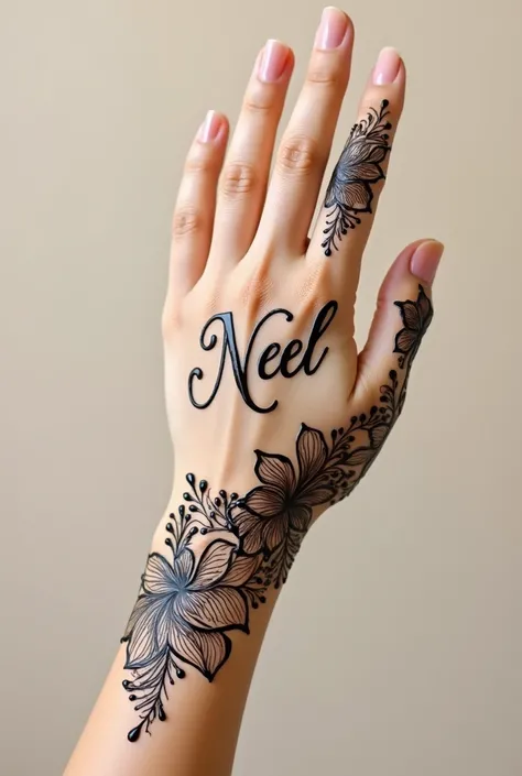 Neel on girl hand with mehndi relastic
Write neel on hand