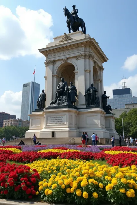 Dominican Republic, Santiago de los Caballeros, Monument to the Heroes of the Restoration full of flowers