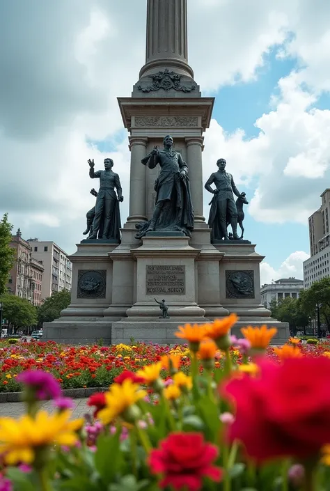 Dominican Republic, Santiago de los Caballeros, Monument to the Heroes of the Restoration full of flowers