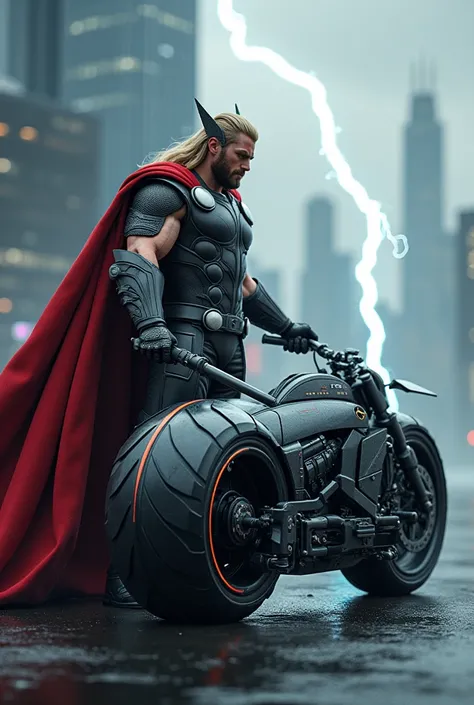 Thor ai image with bat man super bike
