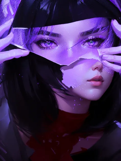 purple and black painting of a woman with a purple mask covering her eyes, digital art Ilya Kuvshinov, Ilya Kuvshinov. 4K, Ilya Kuvshinov face, non-style artwork by guweiz, Epic abstract emo girl 3d, stunning digital illustration, advanced anime digital ar...