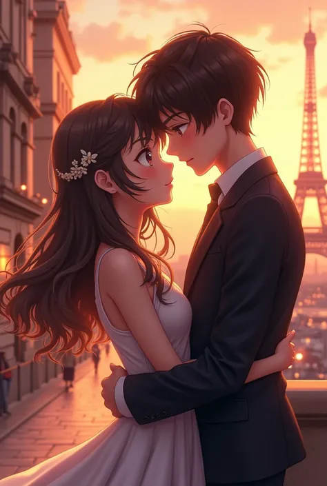 masterpiece,best quality,32k uhd,hdr,dtm,cinematic lighting effects,736x736PX,beautiful anime girl,cute,couple with boy friend, in the paris city