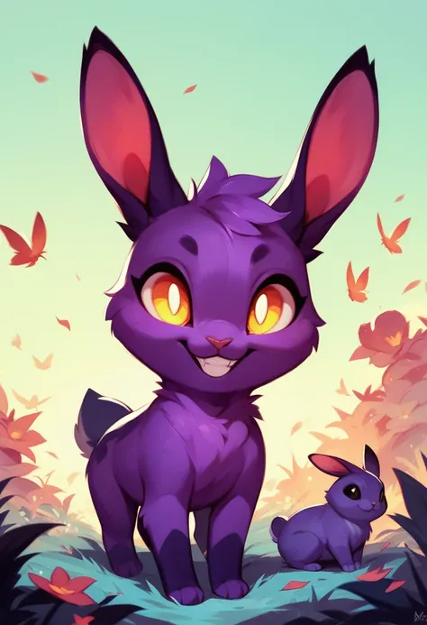 Feral Demon  Rabbit , Purple body , yellow pupils ,Smile  ,