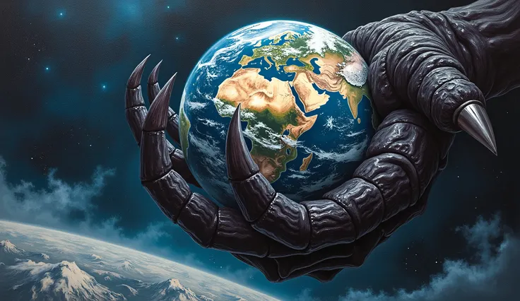 oil painting, claw catching the Earth