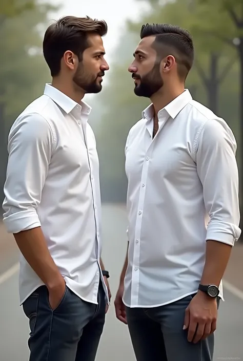 2 men wearing white shirts