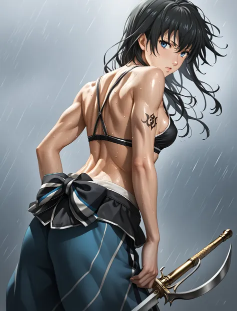 score_9, score_8_up, score_7_up, score_6_up, uncensored, yukinoshita yukino, black hair, long hair, blue eyes, sweating, break d...