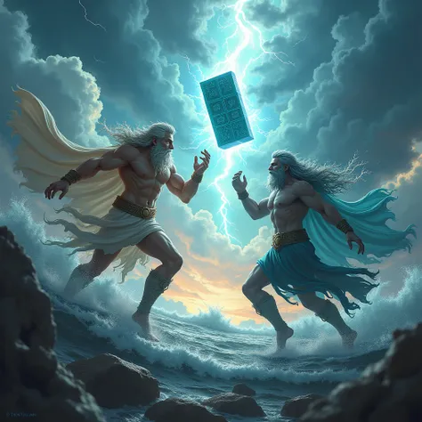 zeus and poseidon fight each other, fighting for mahjong board