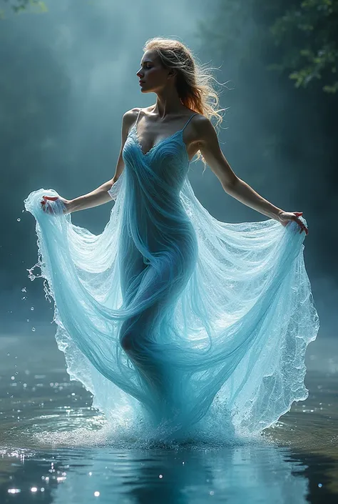 A woman dancing and she is made of water