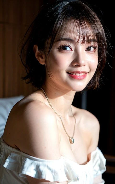  Highest quality, 8k, , RAW Photos, Professional photography、director：Shane McMellen, Soft Light, Professional Lighting, smile, ,  cute, Captivating beauty, Big Breasts、Upper Body, Digital single-lens reflex camera, Sophisticated, Film Grain,short hair、nec...