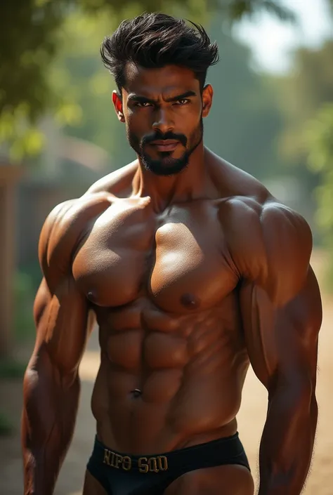 a muscular indian male bodybuilder, chiseled abs, strong jawline, beautiful detailed eyes, beautiful detailed lips, extremely detailed face and skin, dynamic pose, outdoor natural lighting, highly detailed, photorealistic, 8k, high quality, vivid colors, c...