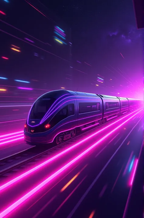 Lofi style, purple neon train flying in neon space,
