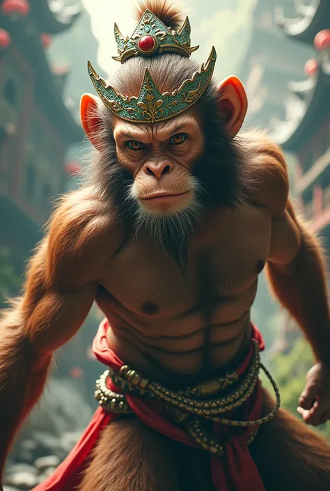 Hyper realistic epiction of The monkey King from the journey to the west