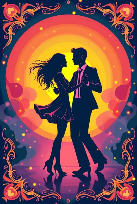 Create a round invitation for a 60s themed dance