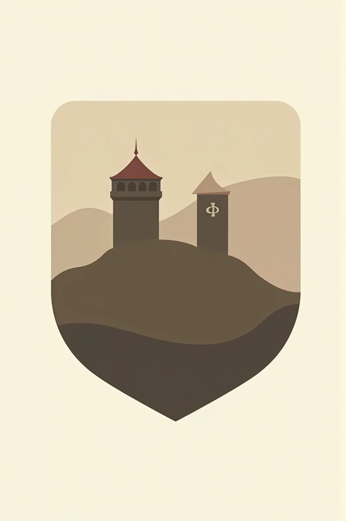 Minimalist football shield with a hill and two towers on top of that hill