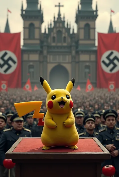 Pikachu at the Nuremberg Rally speaking in front of thousands of Nazis