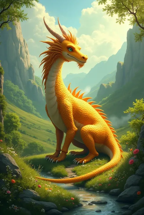 In a valley lush and green,
Lives a dragon, quite serene.
With scales that shimmer, bright and gold,
He’s gentle, kind, and never bold.