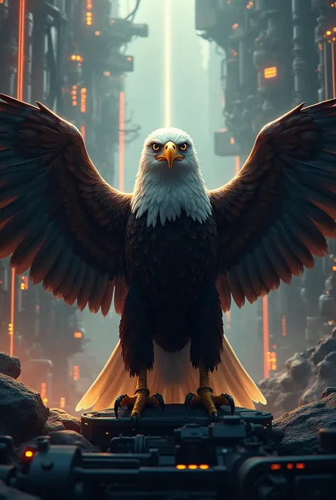 Technological background and a big fierce eagle in the middle