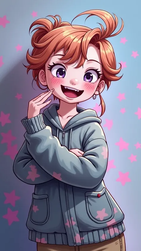 Super ultra happy cute , with freckles and ginger hair, holding her cheeks