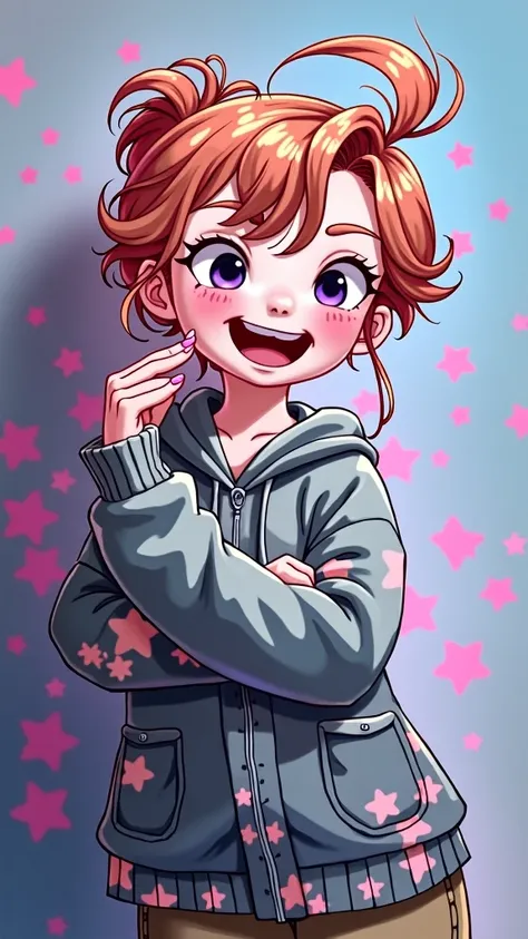 Super ultra happy cute , with freckles and ginger hair, holding her cheeks