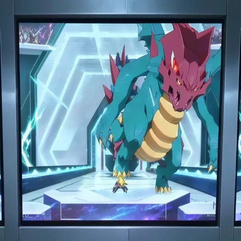 pokemon the movie - screenshote of a pokemon character in a futuristic setting, intense battle, dynamic!!, still from tv anime, colossal dragon in background, dragon in dragon lair, screenshot from a 2012s anime, menacing!, official anime still, slifer the...