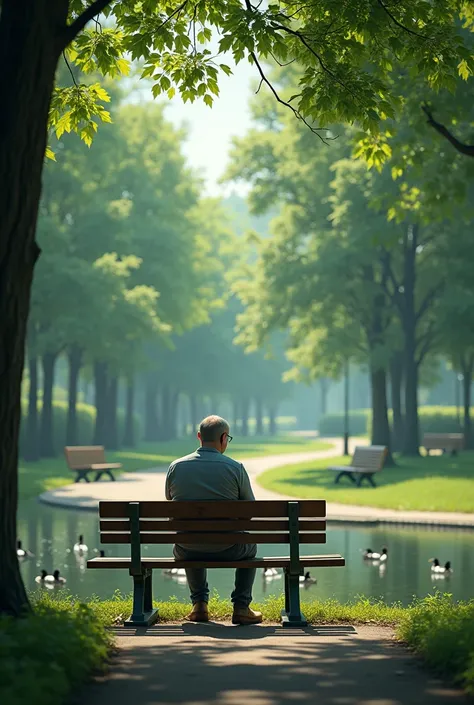 Alone man sitting in park