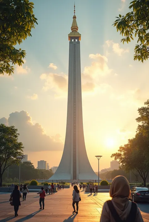 Indonesia and monas (monumen nasional) with light sky and citizen