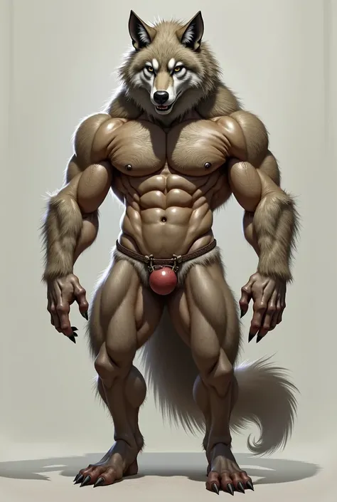 Naked furry wolf with big penis