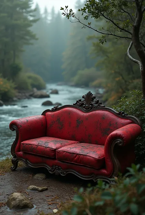 Red color sex sofa broken river side 