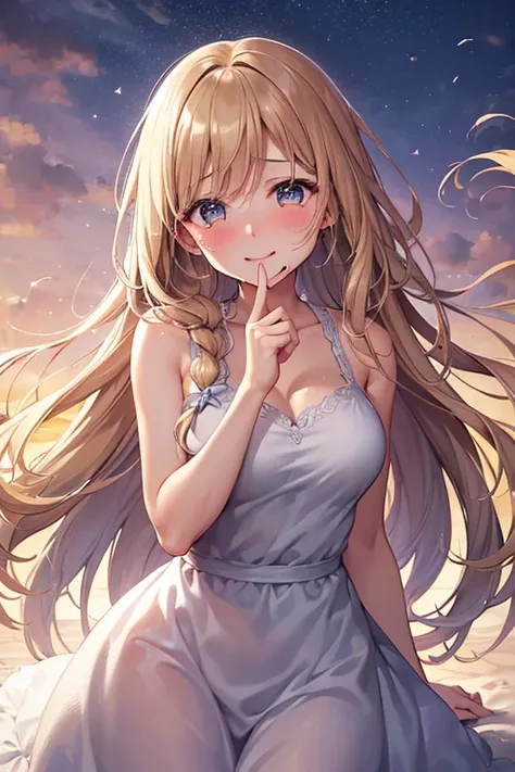 Marguerite Breuil,Rose,beautiful,masterpiece, smile, Blonde, goddess,Blushing, tears, Hair Flower, Hair blowing in the wind, Two braids hanging down on either side, Super long hair, Wet Hair, Large Breasts, Deformed cheek blush, happiness/joy, Are crying, ...