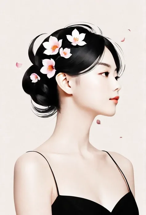 Creating montage art。Minimalism、Petals in hair