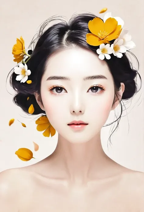 Creating montage art。Minimalism、Petals in hair