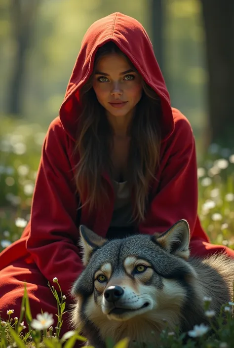 le petit chaperon rouge, jolie fille de 25 ans assise dans la foret à tuée le Loup-garou