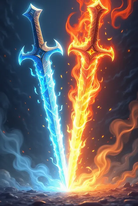 anime drawing. double dagger one of ice the other of fire