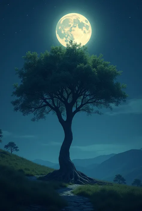 Tree Serene landscape outdoors nature full moon night dark