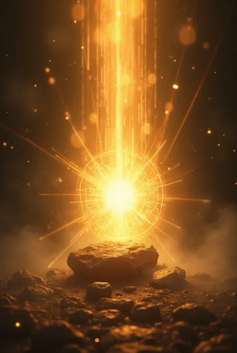 The moment Ram touches the stone: a bright light bursts forth, and the stone begins to transform into a glowing divine entity, with rays of light streaming outward.